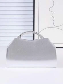 1 pieza Bolso de mano de cuero plateado elegante para mujer, bolso de embrague de terciopelo de lujo para la noche, adecuado para vestidos formales, bodas, fiestas de cumpleaños y graduaciones - Plateado - Ver 4