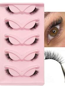 5 Pairs Fluffy & Lightweight Half-Eye Natural Look False Eyelashes, 3D Faux Mink Lashes For Makeup, Reusable Daily Use - Black - View 4