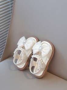 2025 Nuevos zapatos planos de princesa para niñas con suela suave y punta abierta, con , para niños pequeños - Blanco - Ver 5