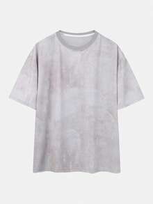 Men's Casual Fashion Street Daily Commute Grey Faux Washed Finish Loose T-Shirt,Christian Gift - Light Grey - View 2
