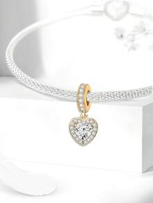 1pc Fashionable Heart & Eiffel Tower Beaded Pendant, Suitable For Women Bracelet, Bangle DIY Jewelry Making And Daily Outfit Matching - Gold - View 6