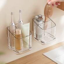1pc Transparent Wall-Mounted Compartment Storage Box, No Drilling Required Bathroom Organizer Rack For Toiletries, 3-Slot Detachable Electric Toothbrush Holder, Wall-Mounted With Divider, Suitable For Bathroom/Kitchen/Office Toothbrush, Toothpaste, Comb Storage Box - Multicolor - View 2