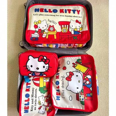 Bộ 3 túi đựng đồ gấp gọn hình mèo dễ thương, túi đựng quần áo và giày dép du lịch thời trang Hàn Quốc, quà tặng sinh nhật.