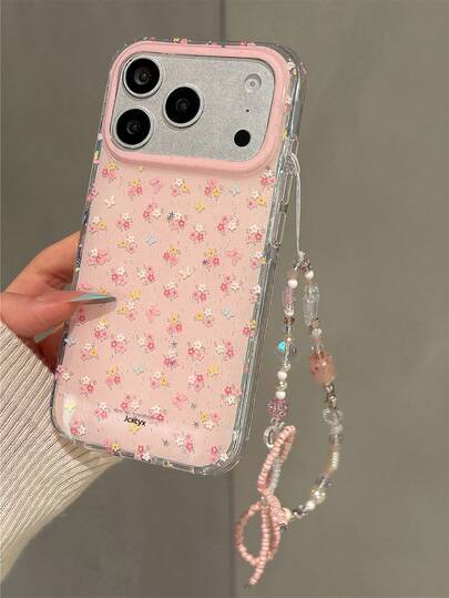 美观花卉蝴蝶图案手机壳，兼容 17 Pro Max、17 Pro、17、16 Pro Max、16 Pro、16、16、15 Pro Max、15 Pro、14 Pro Max、14 Pro、13、12 Pro Max、11、16、15、14 Plus，配有可爱蝴蝶结手链、闪亮星星亮片后盖，女孩款