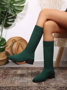 Women's Fashion Round Toe Slip-On Ankle Boots, Comfortable, Multi-Color, Spring/Autumn, Plus Size - Green - View 4