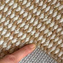 1pc Large Grain Camel Color Patchwork Faux Jute Rug, Minimalist Elegant Rectangular Non-Slip Moisture-Proof Carpet, Suitable For Home Gatherings, Foldable & Washable - Grey - View 5