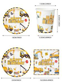 100-Piece Construction-Themed Birthday Party Set, Including 7-Inch And 9-Inch Disposable Paper Plates, Cups, And Napkins Featuring An Excavator Design, Plus Party Decorations And Elegant Dessert Cups. - View 2