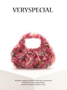 1pc Handmade 3D Colorful Mesh Patchwork Linen Pleated Tote Bag, Elegant Cloud-Shaped Handbag, Luxury Lady-Like Vibe, Suitable For Dresses, Daily Commute, Shopping, Dating (Fabric Randomly Cut) - Pink - View 11