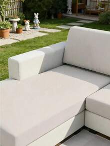 1pc Solid Color Milk Silk Elastic Sofa Seat Cushion Cover, High Elasticity Dust-Proof Sofa Seat Protector Suitable For Outdoor Garden Patio - Beige - View 7
