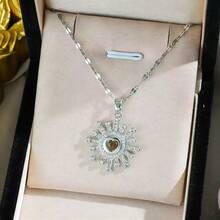 Collier pour femme, collier en acier au titane vintage de luxe avec pendentif soleil et planète, bijou à la mode en cadeau pour femmes, convient pour le Ramadan, la Saint-Valentin, la Fête des Mères, Noël, le Nouvel An et d'autres fêtes - Multicolore - Voir 4