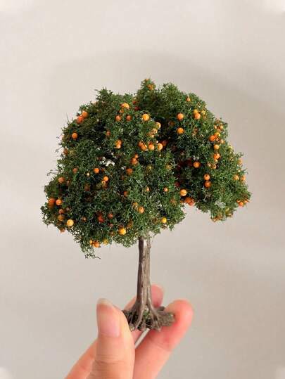 逼真迷你果树，塑料迷你果园装饰，带有橙色和红色果实，适合家居、办公室或户外装饰、花园装饰、火车模型展示、童话花园、情人节礼物、桌面立体模型、DIY装饰模型场景、创意爱好礼物