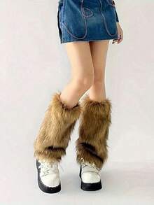 1 Pair Of Furry Leg Covers, Y2k Retro And Modern Hot Girl Faux Fur Boots And Covers, European And American Slimming Furry Covers, Suitable For Daily Wear, Cozy - 黑色 - 查看 5