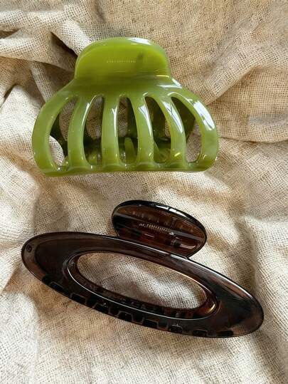 2个/1个 8.5厘米/3.35英寸 绿色和棕色爪形轻质塑料发夹，时尚百搭高端优雅简约纯色渐变发饰，适合日常休闲、派对、通勤、度假、扎马尾辫、盘发、洗脸、化妆、搭配服装。优雅的爪形发夹，时尚发爪，休闲发饰，夏季、假日、旅行必备。