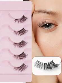 LIMEIKAI 5 Pairs/Set False Eyelashes, Semi-Transparent Lash Root Design, Lengthening Lashes, Natural Makeup Effect, Suitable For Party And Club Use - Pink - View 7