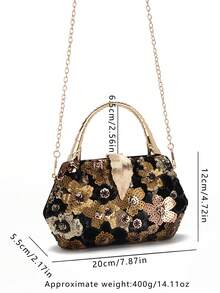 Túi xách dạ hội sang trọng kiểu Pháp mới, đính sequin vàng, phong cách retro tinh tế dành cho nữ, thích hợp cho các buổi tiệc và liên hoan. - màu đen - Xem 8