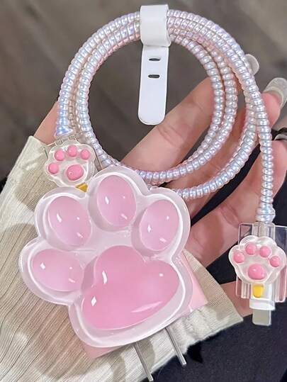 Bộ 5 chiếc ống bảo vệ cáp dữ liệu in hình dấu chân mèo dễ thương, tương thích với sạc nhanh Apple 20W, màu hồng đáng yêu, phù hợp với cáp sạc Apple 18/20W, chống gãy vỡ, sạc nhanh 13W, bộ 5 cáp dữ liệu và bộ sạc Apple 17/16/15/12, kèm dây buộc, dễ dàng bảo quản, món quà nhỏ lý tưởng.