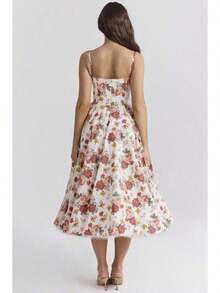 Women's Elegant Double Layered Flowy Dress, Classic Full Skirt A Line Swing Midi Gown, Lightweight Premium Casual Formal Dress, Modest Chic Party Wedding Guest Bridal Shower Evening Daily Outfit S-2XL - 紅花 - 查看 2