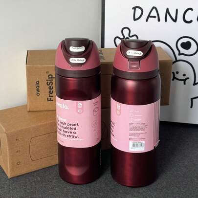 OWALA OwaIa官方双吸嘴户外露营水瓶，带吸管，大容量24/32盎司真空保温瓶，适合盛装冷饮，设计精美，是露营、工作、室内使用的理想之选（沙滩/陆地露营必备配件）