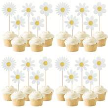 20 piezas de decoraciones para cupcakes con tema de margaritas, adecuadas para el 1er cumpleaños, decoraciones para cupcakes con margaritas, decoraciones para fiesta de baby shower con tema hippie bohemio de margaritas, decoraciones para pastel de 1er cumpleaños - Multicolor - Ver 8