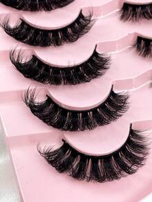 Hinarin 7 Pairs 3D Transparent Stem False Eyelashes, Faux Mink - Black - View 3