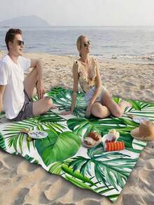 1 pieza Estera de picnic para exteriores con estampado de hojas de plantas tropicales - Manta para exteriores para todas las estaciones, adecuada para playa, camping, senderismo, viajes, ciclismo, manta de playa, artículos esenciales para camping, accesorios de playa, artículo esencial para picnic al aire libre - A - Ver 12