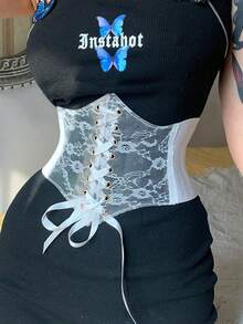 1pc Women's Renaissance Accessory White Fashionable Transparent Lace Waist Belt, Suitable For Halloween Party Or Daily Wear - White - View 4