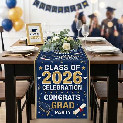 Class Of 2026 Graduation Table Runner, Congrats Grad Party Decor, Navy ...