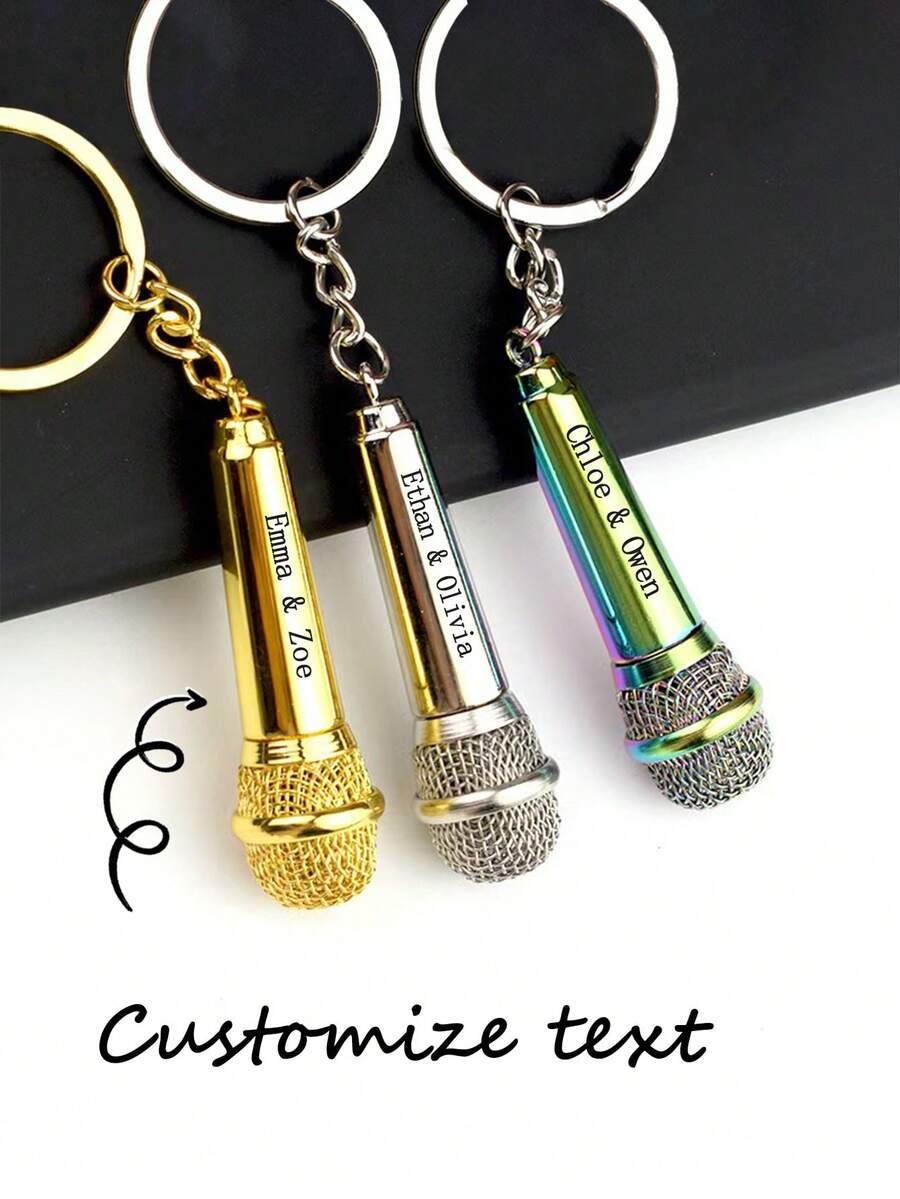 Móc khóa micro khắc laser cá nhân hóa (1 chiếc/10 chiếc), micro mini chân thực, quà lưu niệm cho diễn viên, có thể tùy chỉnh văn bản độc quyền làm quà tặng cho gia đình, bạn bè hoặc người yêu, thích hợp cho lễ tốt nghiệp, Ngày Valentine, kỷ niệm, Ngày của Mẹ, Ngày của Cha, hoặc dùng để trang trí ba lô.