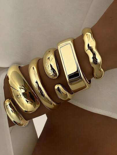 3pcs Vintage Coin Style Geometric Wave Teardrop Square CCB Smooth Minimalist Exaggerated Wide Bangle Bracelet Set, Elegant Chic Design, Suitable For Holiday, Party, Daily Wear, Gift
