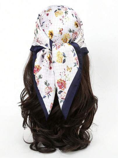 1pc Bandana Floral Print Scarf, Shawl, Headband, Neckerchief For Women