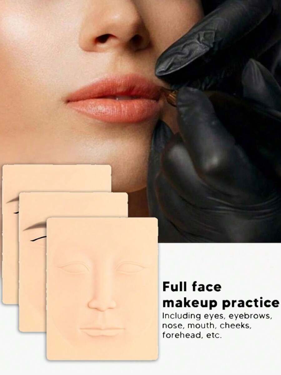 3 miếng da giả silicon tập luyện Micro Lift, xăm hình, kẻ lông mày, trang điểm, dành cho người mới bắt đầu, thảm tập trang điểm môi, lông mày, môi, trang điểm mắt, làm đẹp, trang điểm, biểu diễn - Xem 1