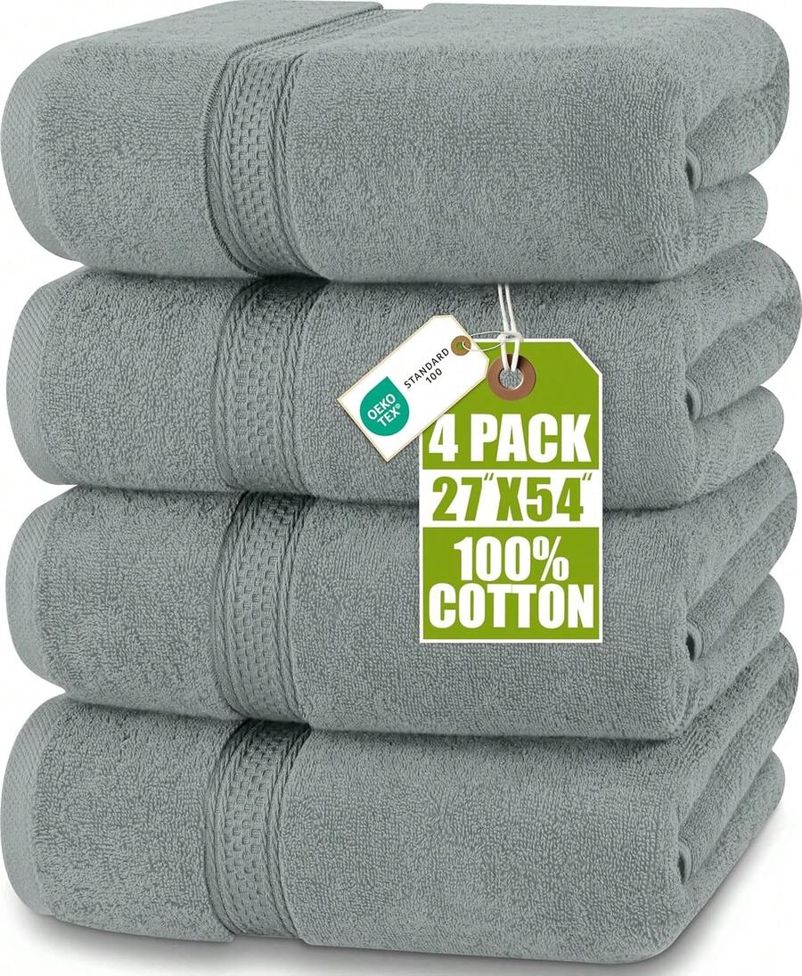 Utopia Towels 4 Pack Premium Bath Towels Set, 27 By 54 Inches, 100% Ring Spun Cotton 600GSM, Lightweight And Highly Absorbent Quick Drying Towels, Perfect For Daily Use - 冷灰色 - 查看 1