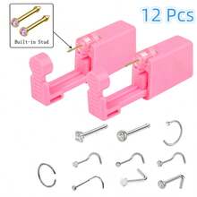 Disposable Ear Nose Piercing Kit Tool +10 PCS Nose Nail Accessories Stud Safety Portable Nose Pink Piercing Kit - View 22
