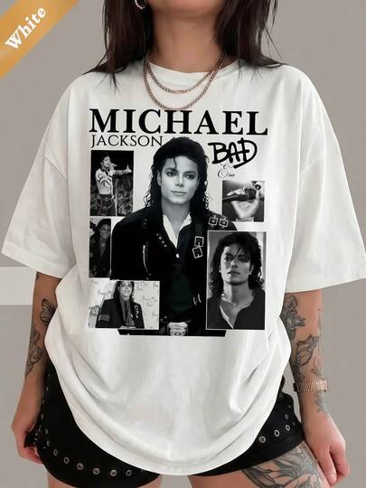 Michaels Jackson  BAD Album Retro Graphic Tee, 100% Cotton Classic King Of Pop Casual Unisex T-Shirt