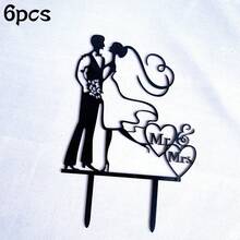 6pcs/3pcs/1pc Wedding Cake Topper Decorations, Suitable For Wedding Party Cake Decor - Multicolor - View 16