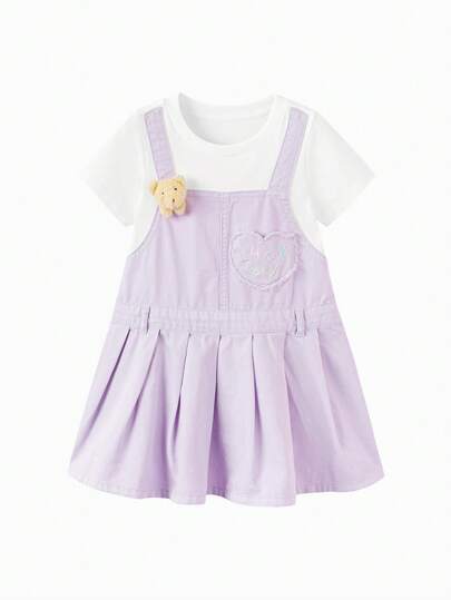 Balabala Đầm denim xếp lớp cho bé gái, kiểu dáng thời trang, rộng rãi, thoải mái, thích hợp cho mùa hè 2026.