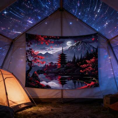 1 tấm thảm treo tường hình nấm màu hồng neon xanh dương, họa tiết rừng thần tiên, phong cách vintage hippie boho, hình mặt trăng, sao, bướm, ếch, cây cối, thích hợp trang trí phòng ngủ, phòng khách, ký túc xá, bằng vải chống thấm nước và có thể giặt được.