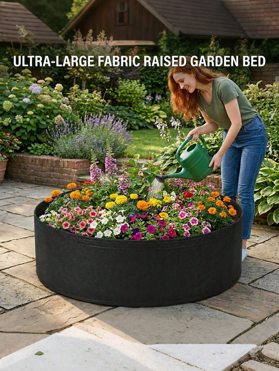 1 chậu trồng cây bằng vải dày dặn, túi trồng cây, chậu tròn, viền được gia cố, đáy lót nỉ thoáng khí, thích hợp trồng rau và khoai tây, sử dụng ngoài trời, sân vườn hoặc trong nhà, quà tặng làm vườn trang trí nhà cửa - màu đen - Xem 1