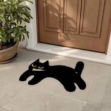 1pc Grumpy Black Cat Shaped Bath Mat, Slouchy Lying Down Black Cat Design, Cool Grumpy Face Expression, Personalized Catching, Suitable For Entryway/Bathroom, Doormat, Small Rug, Welcome Mat, Carpet, Outdoor Doormat, Kitchen Rug, Home Decor, Front Door Mat, Area Small Rug, Outdoor Mat, Home Decor, Area Rug, Garden Rug, Washable Carpet - Multicolor - View 2