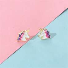 Unicorn Enamel Earrings Ear Stud Daily Jewelry Gift For Friends Fashion Refinement - Multicolor - View 4