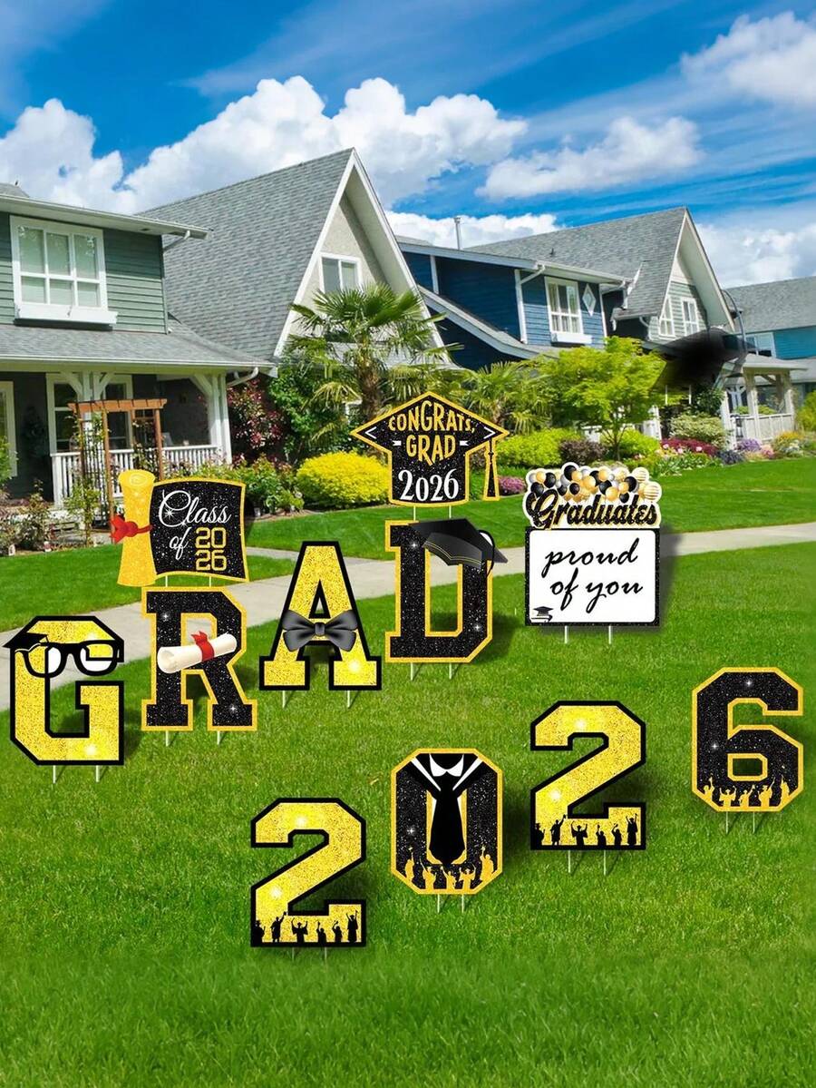 11pcs/Set 2026 Graduation Garden Stakes, Graduation Yard Sign Set, Large Shiny Markers - Perfect For Lawns, Gardens And Pathways. Ideal For All Graduation Parties, Outdoor Garden Decor, Holiday Parties, Birthday Parties And Weddings. - Multicolor - View 1