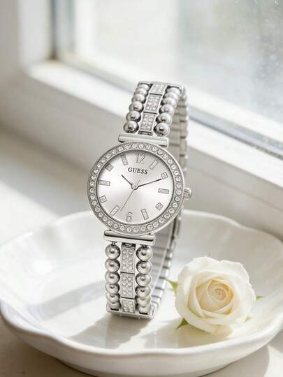 Guess Women's Quartz Watch, Stainless Steel Material, Inlaid With Diamonds, Suitable For Daily Wear. Model Number: GW0401L1. An Ideal Gift For New Year And Christmas.