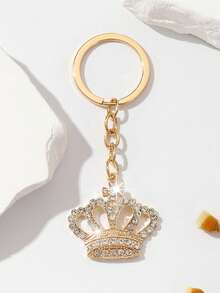 1 chiếc móc khóa hình vương miện rỗng thời trang, đính đá lấp lánh, thích hợp cho phụ nữ đeo hàng ngày và làm quà tặng. - Vàng - Xem 2