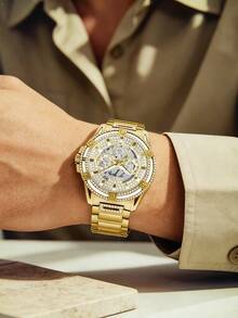 Guess 男士石英表，三眼设计，不锈钢表壳，适合作为礼物 GW0497G1/GW0497G2 - 金色 - 查看 4