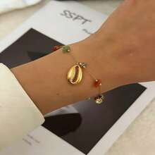 1 chiếc vòng tay mặt dây chuyền hình vỏ sò bằng thép không gỉ phong cách Bohemian sang trọng, phù hợp cho nữ giới mặc thường ngày/đi nghỉ mát, làm quà tặng. - Nhiều màu - Xem 3