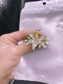 1pc Luxury Full Crystal Lily Brooch, Elegant Minimalist Style, Alloy Material, Suitable As Fashionable Accessory And Universal Lapel Pin For Women - Multicolor - View 3