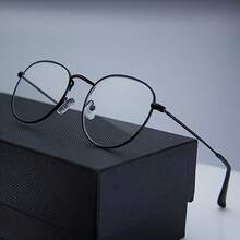1pc Metal Frame Glasses - Minimalist Round Frame, Full Rim Design, Black Frame - Unisex, Suitable For Daily And Formal Occasions - Retro Style, Durable Material - 1 Pc - Black - View 3