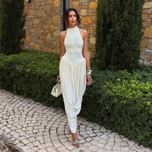 2026 Summer New Women's Fashion Elegant Long Dress Street Style Solid Color Sleeveless Splice High Waist Slim Fit Dress - Màu trắng (đã làm xong, bạn có thể thoải mái đăng bán) - Xem 1