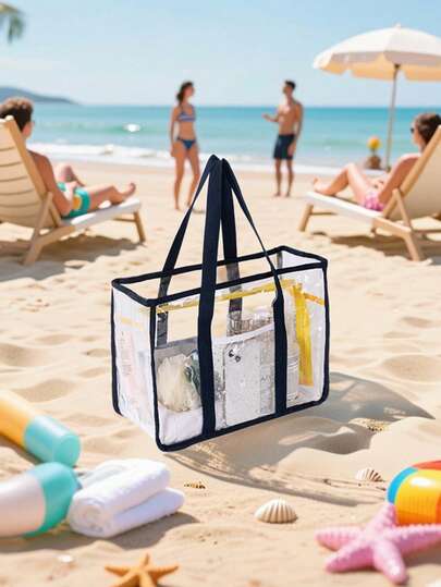 Túi xách đi biển cỡ lớn dành cho nữ, chống thấm nước và cát, túi tote PVC dành cho nữ, túi xách trong suốt có quai đeo vai bằng vải jacquard, thích hợp cho kỳ nghỉ, du lịch, đi biển, bơi lội, hồ bơi, du thuyền, lựa chọn hoàn hảo cho kỳ nghỉ biển, mua sắm và những vật dụng cần thiết cho kỳ nghỉ.