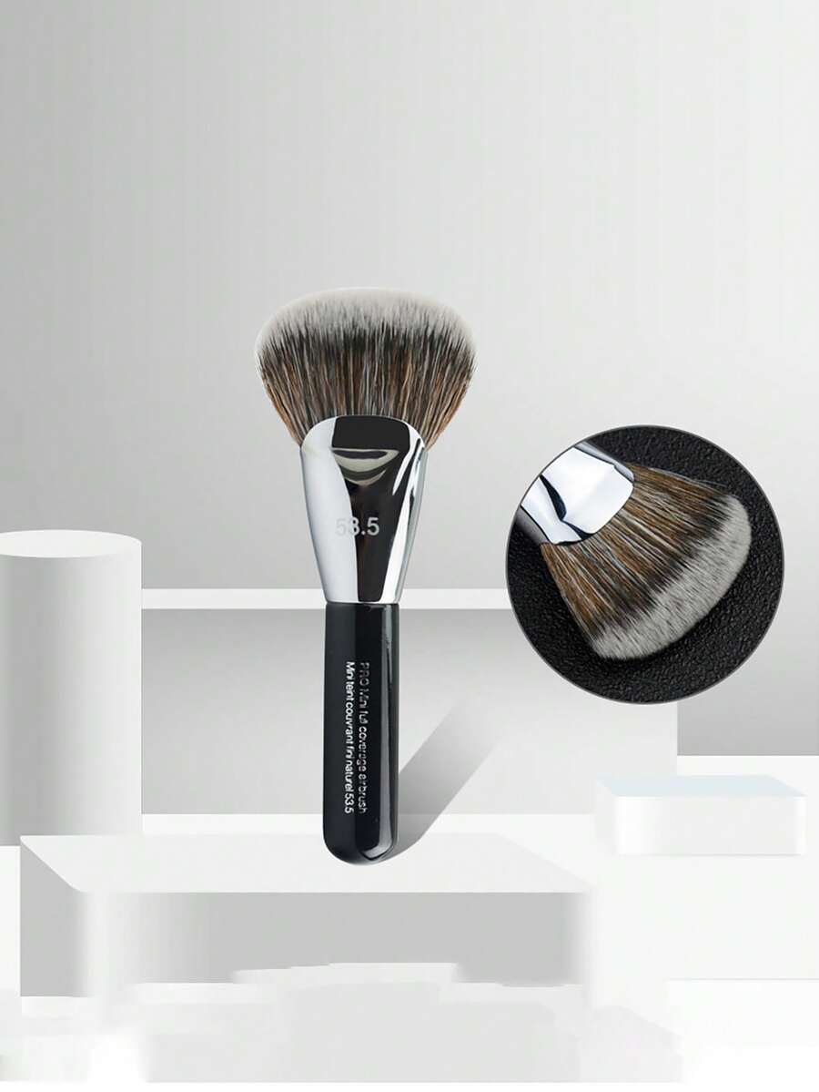 1pc New 53.5# Powder Brush, Asymmetric Brush, Convenient And Portable, Fiber Bristles - Black - View 1